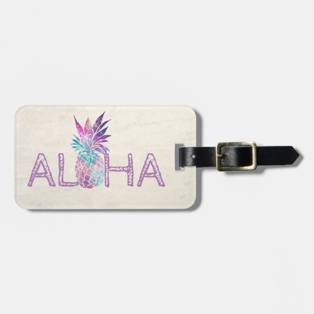 Aloha Hawaiian Pineapple-Personalized Luggage Tag (Front Horizontal)