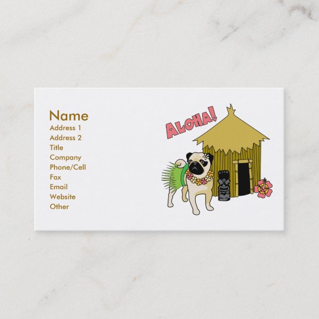Aloha!  Hawaiian Pug Business Cards-customizable Business Card (Front)
