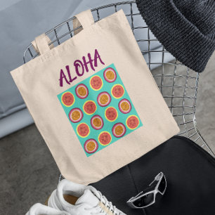 Aloha Hawaiian Retro Fruit Turquoise Tote Bag