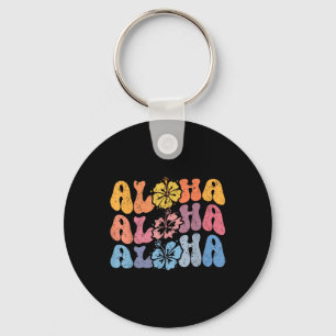 Aloha Hawaiian Summer Vacation Shaka Hibiscus Kids Keychain