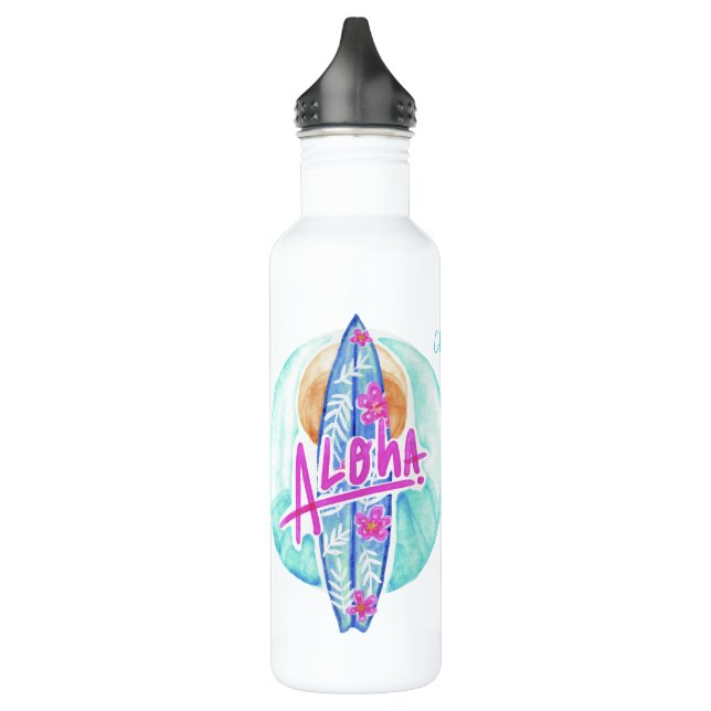 Aloha Hawaiian Surfer custom name water bottles (Left)