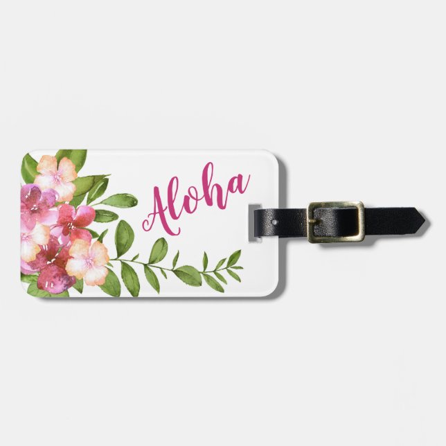 Aloha Hawaiian Tropical Flowers Luggage Tag (Front Horizontal)