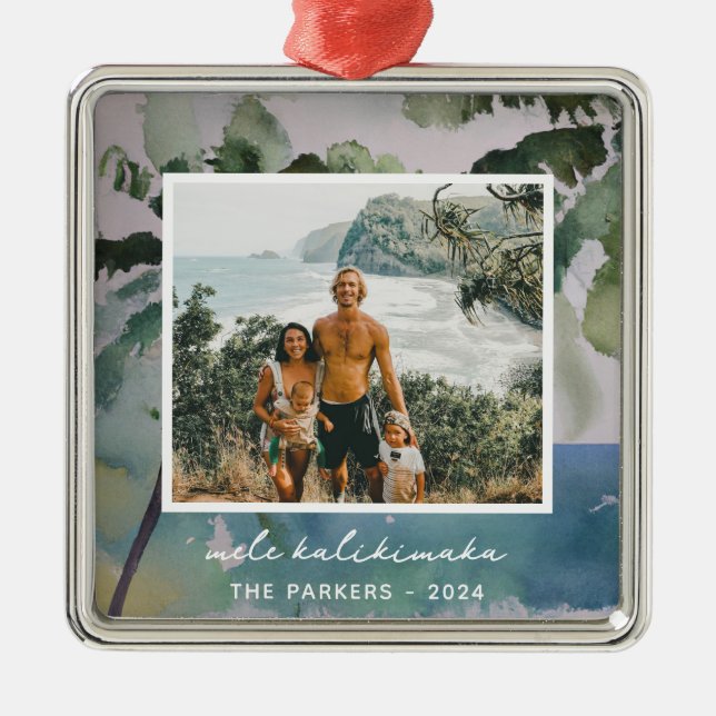 Aloha Hawaiian Watercolor Metal Ornament (Front)