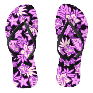 Aloha Heart Hawaiian Hibiscus Tropical Flip Flops