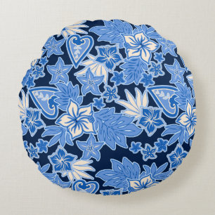 Aloha Heart Hawaiian Hibiscus Tropical Round Pillow