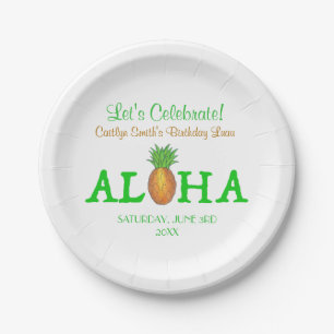 ALOHA Hello Tropical Hawaii Hawaiian Pineapple Paper Plate