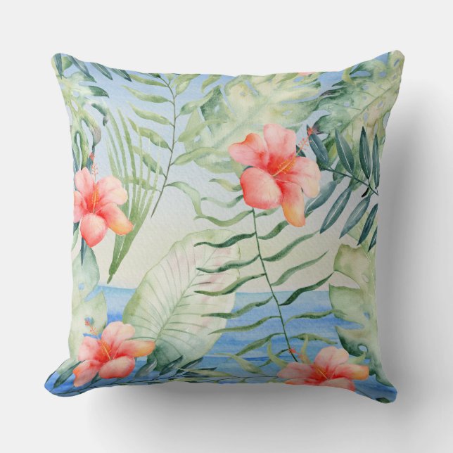 Aloha Hibiscus Floral Throw Pillow (Front)