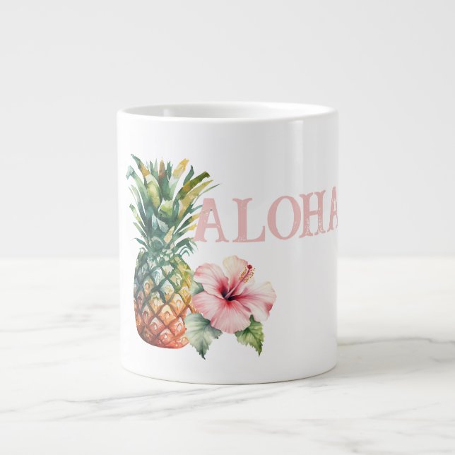Aloha Hibiscus Flower Pineapple Large Coffee Mug (Front)