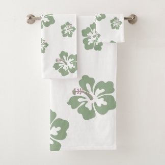 Aloha hibiscus motif floral blanc et vert sauge