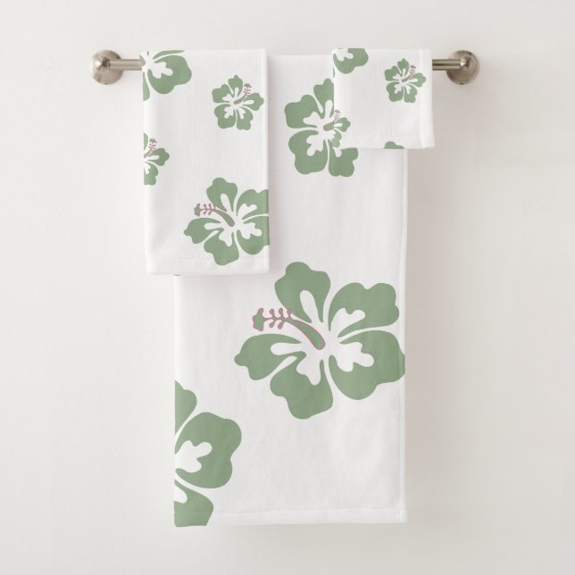 Aloha hibiscus motif floral blanc et vert sauge (En situation)