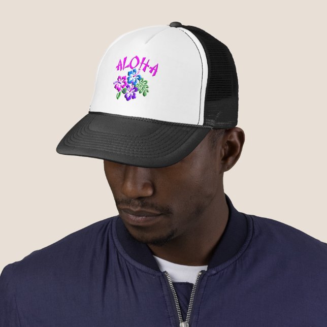 Aloha Hibiscus T-Shirt Logo Trucker Hat (In Situ)