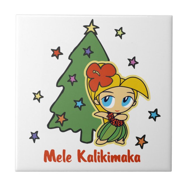 Aloha Honeys Christmas Blonde Hula Girl Tile (Front)