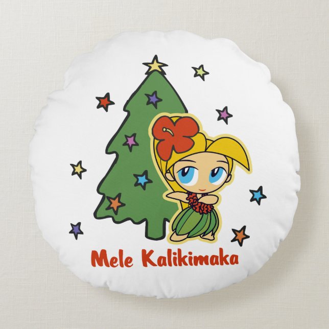 Aloha Honeys Christmas Blonde Hula Girl White Round Pillow (Front)