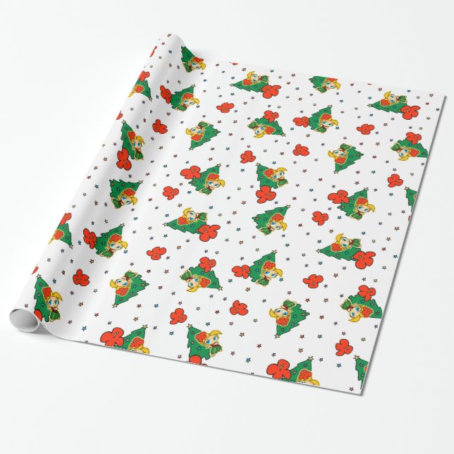 Aloha Honeys Christmas Blonde Hula Girl Wrapping Paper (Unrolled)