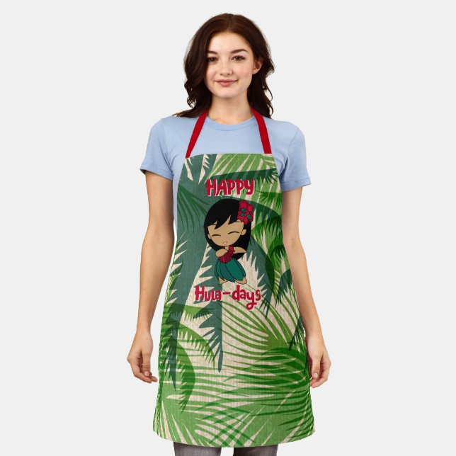 Aloha Honeys Christmas Holiday Hula Girl Palm Apron (Worn)