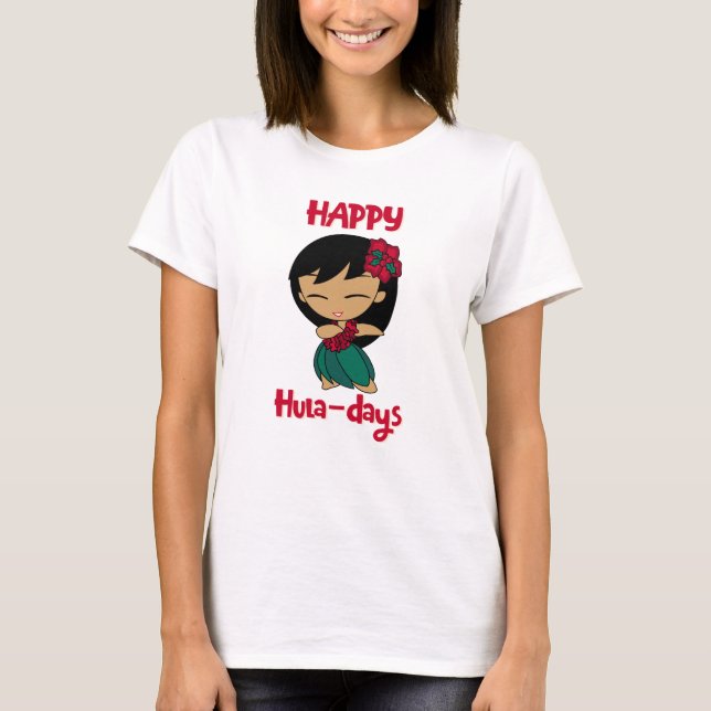 Aloha Honeys Christmas Holiday Hula Girl T-Shirt (Front)
