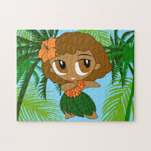 Aloha Honeys Hawaiian Brown Hair Hula Girl Jigsaw Puzzle