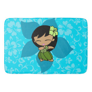 Aloha Honeys Hawaiian Hibiscus Vintage Hula Girl Bath Mat