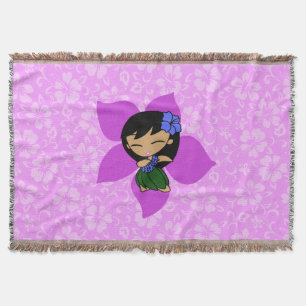 Aloha Honeys Hawaiian Hibiscus Vintage Hula Girl Throw Blanket