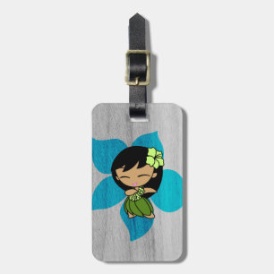 Aloha Honeys Hawaiian Hula Girl Faux Wood Luggage Tag