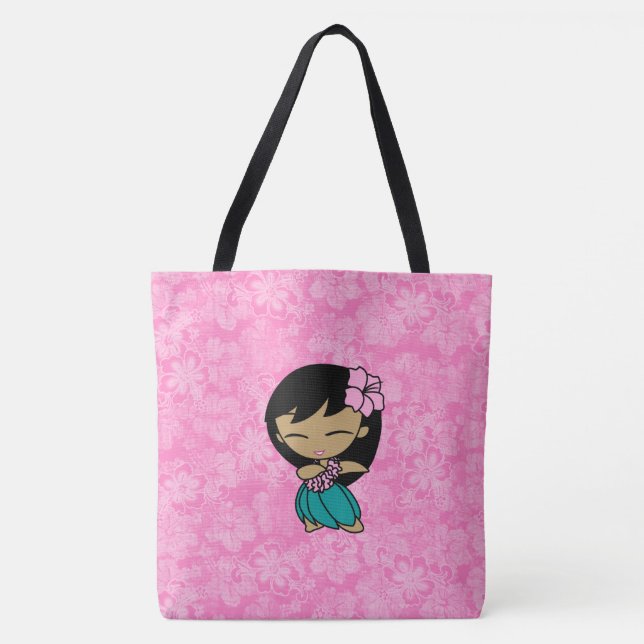 Aloha Honeys Hawaiian Pink Hula Girl Beach Bag (Front)