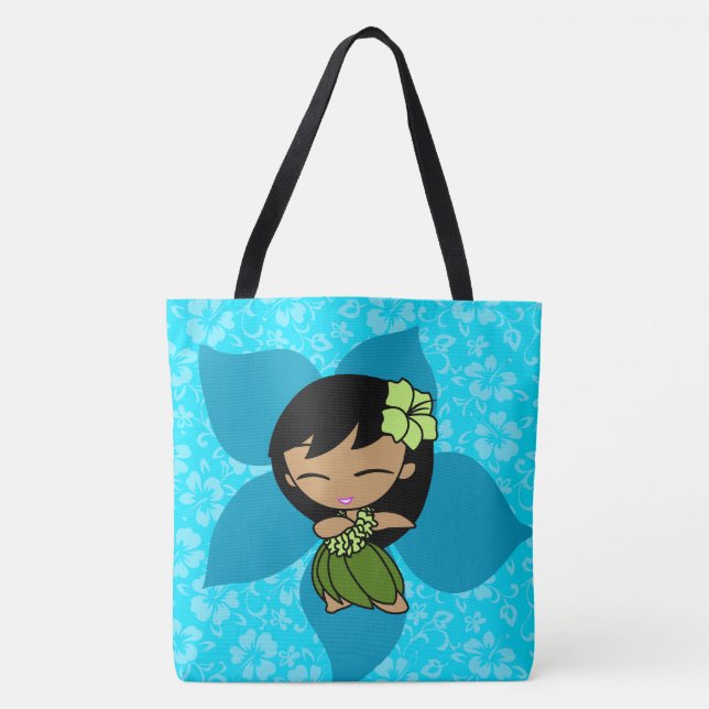 Aloha Honeys Hawaiian Teal Hula Girl Beach Bag (Front)