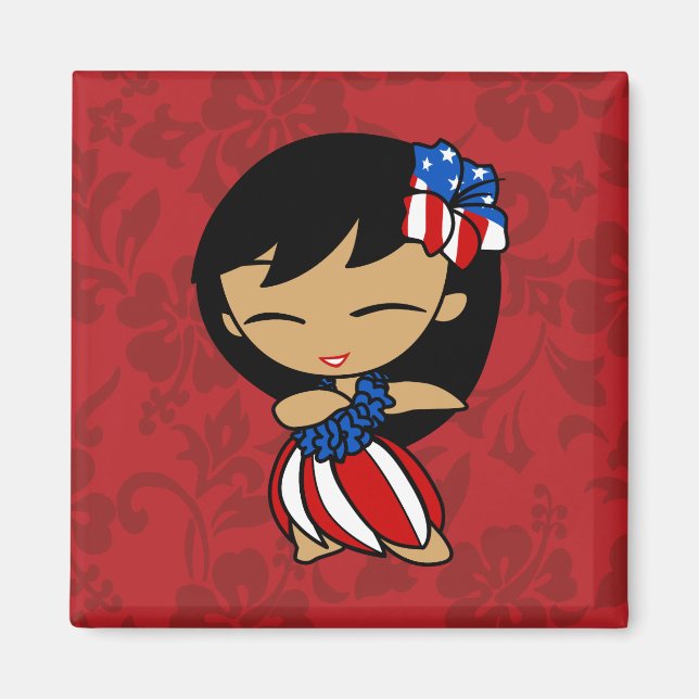 Aloha Honeys Patriotique Hula Girl Magnet (Devant)
