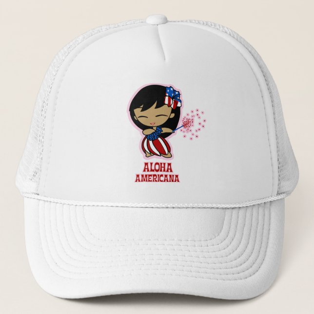 Aloha Honeys USA Drapeau Hula Girl Casquette (Devant)