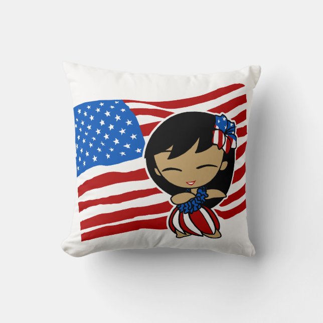 Aloha Honeys USA Flag Hula Girl Decorative Pillows (Front)