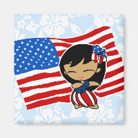 Aloha Honeys USA Flag Hula Girl Magnets