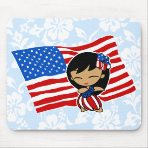 Aloha Honeys USA Flag Hula Girl Mousepads