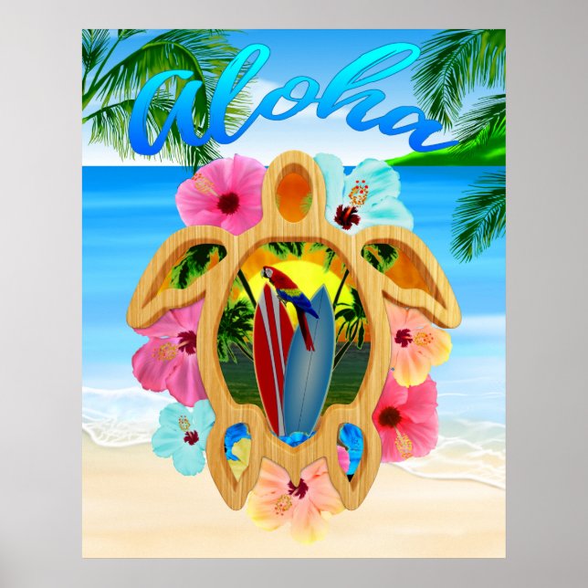 Aloha Honu Sea Turtle 2 Poster (Front)