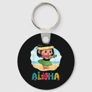 Aloha Hula Hawaiian Cute Girl Dancer Summer Beach  Keychain