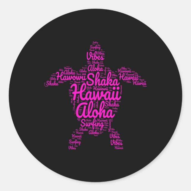 Aloha I Love Hawaii Sea Turtles Shaka Surfing Vibe Classic Round Sticker (Front)