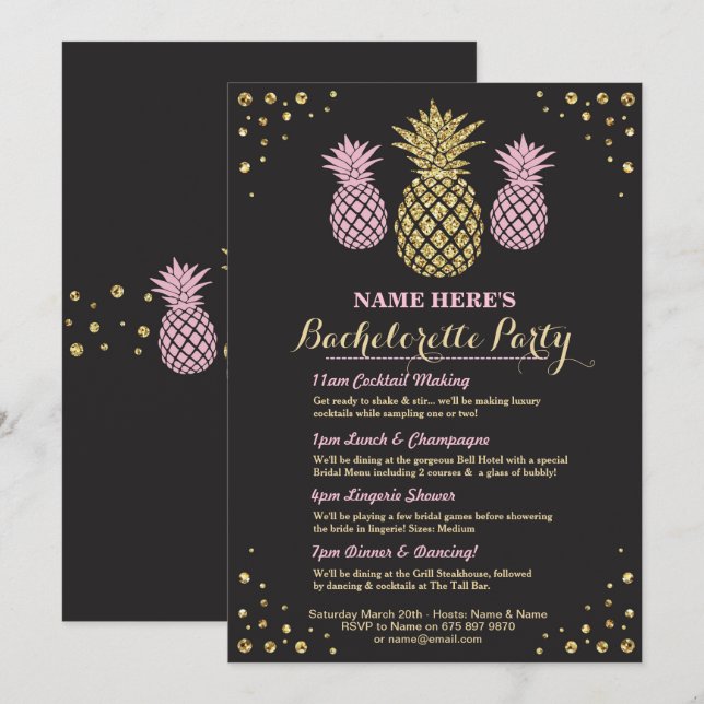 Aloha Invitation aurifère d'ananas Bachelorette (Devant / Derrière)