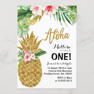 Aloha invitation d'anniversaire d'ananas d'or