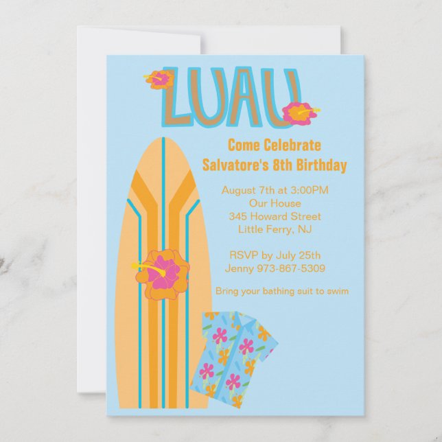 Aloha invitation d'anniversaire de panneau de surf (Devant)