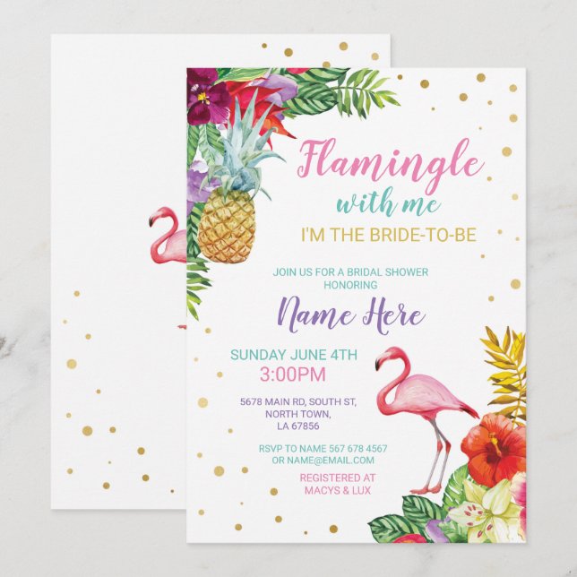 Aloha invitation d'or de Flamant rose de Fête de (Devant / Derrière)
