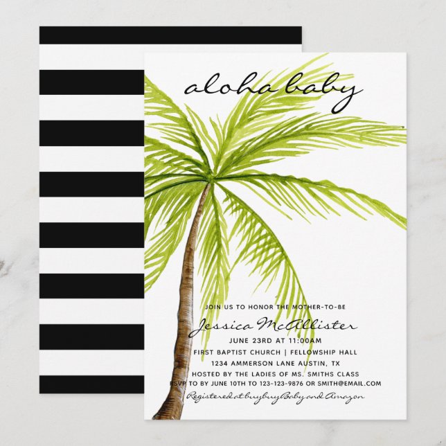 Aloha invitation tropicale de baby shower de paume (Devant / Derrière)