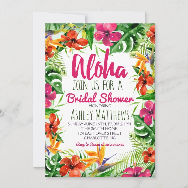 Aloha invitation tropicale de douche d'aquarelle (Devant)