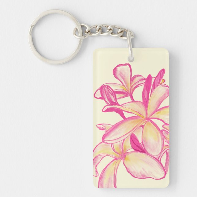 Aloha Keychain with Plumeria Flowers (Front)