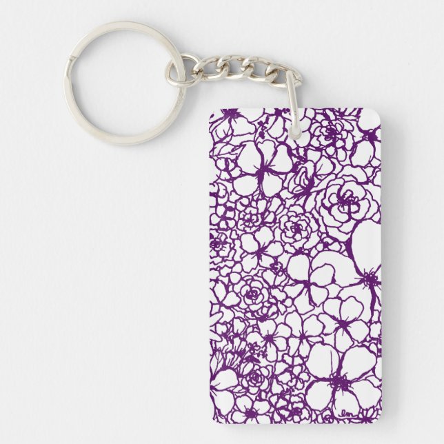 Aloha Keychain with Purple Mini Mosaic Flowers (Front)