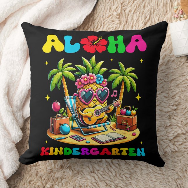 Aloha Kindergarten Pineapple Hawaii Back to School Throw Pillow (Blanket)