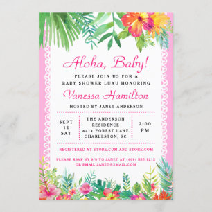 Aloha Luau Baby Shower Tropical Invitation Pink