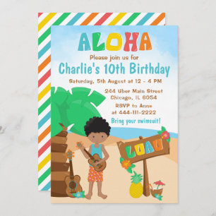 Aloha Luau Beach Birthday African American Boy Inv Invitation