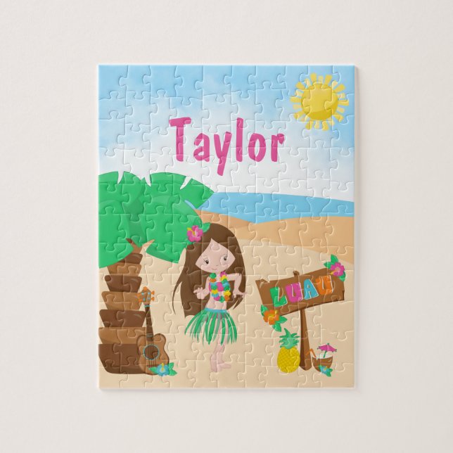 Aloha Luau Beach Cheveux Brown Girl Jigsaw Puzzle (Vertical)