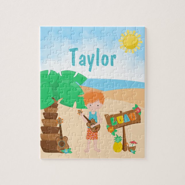 Aloha Luau Beach Red Hair Boy Jigsaw Puzzle (Vertical)
