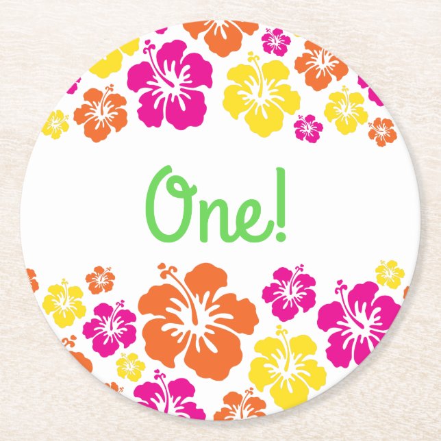 Aloha Luau Birthday Party Round Paper Coaster (Front)