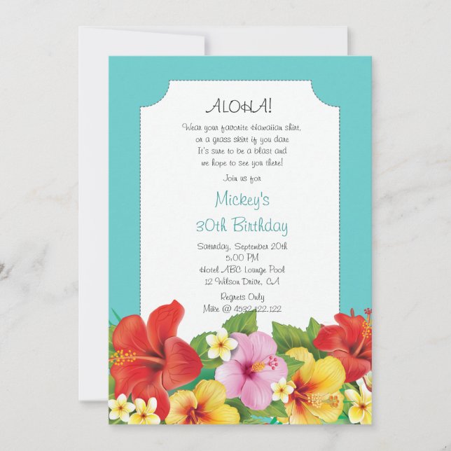 Aloha! Luau Hawaiian Birthday Party Invitation (Front)