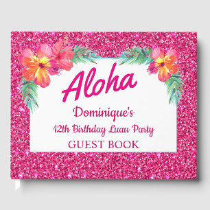 Aloha Luau Hawaiian Tropical Hibiscus Glitter Guest Book